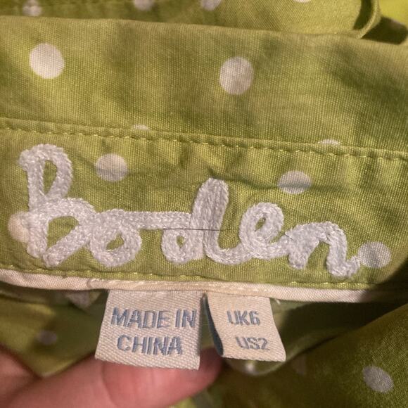 Boden Button Up Lime Green with White Polka Dots - Picture 3 of 3